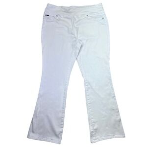 DG2 by Diane Gilman White Denim Bootcut Pull-On Pants Sz 1X Fit 38" Stretch Jean